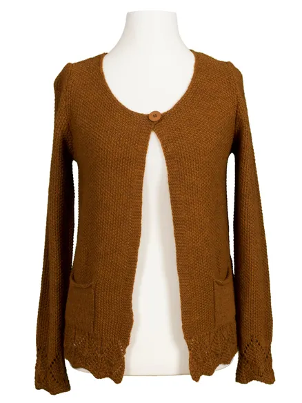 Strickjacke mit Ajourmuster in rostbraun von Spaziodonna