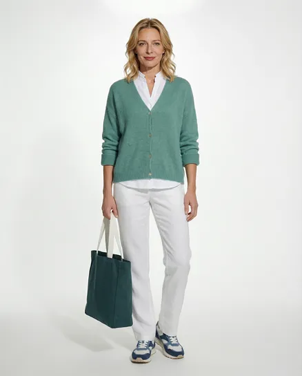 Strickjacke mit Alpaka in aqua von Made in Italy