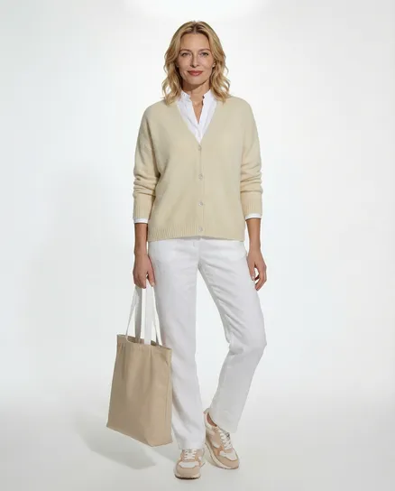 Strickjacke mit Alpaka in beige von Made in Italy