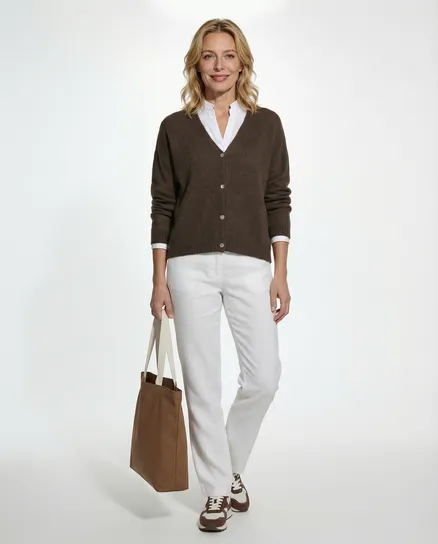Strickjacke mit Alpaka in braun von Made in Italy