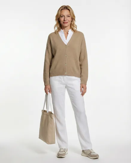 Strickjacke mit Alpaka in camel von Made in Italy