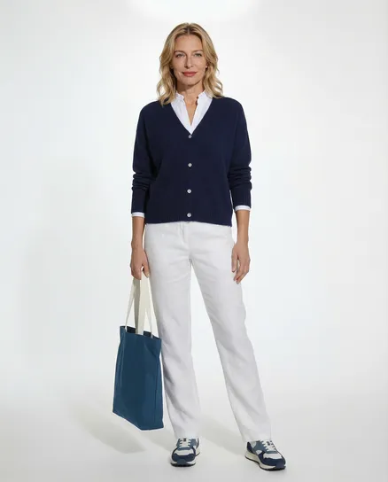 Strickjacke mit Alpaka in dunkelblau von Made in Italy