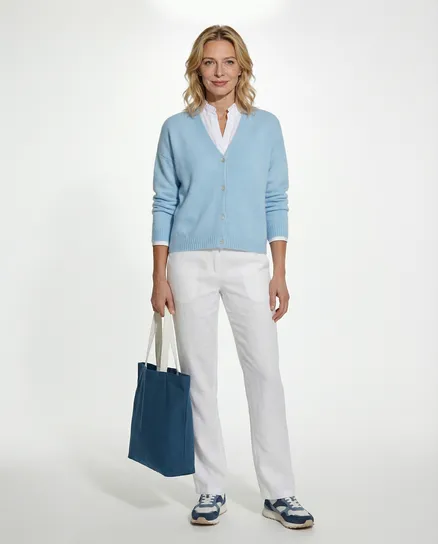 Strickjacke mit Alpaka in hellblau von Made in Italy
