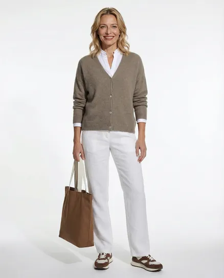Strickjacke mit Alpaka in hellbraun von Made in Italy