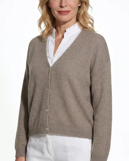 Strickjacke mit Alpaka in hellbraun von Made in Italy