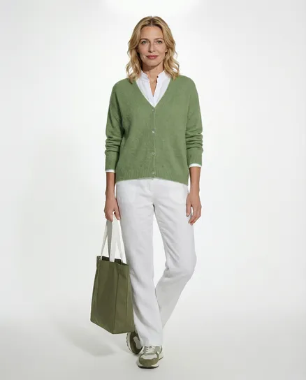 Strickjacke mit Alpaka in khaki von Made in Italy