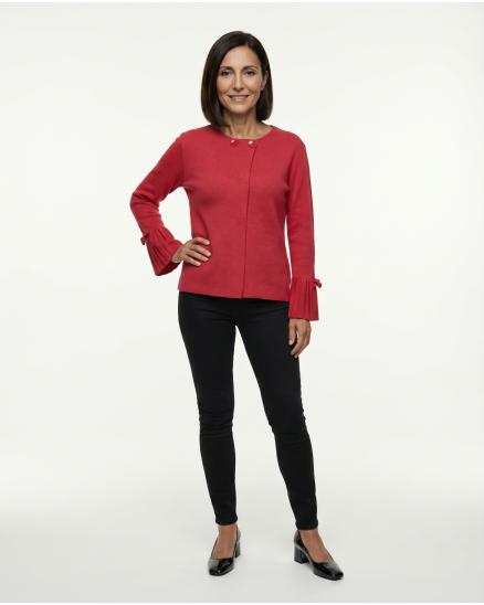 Strickjacke mit Plisseearm in rot von Spaziodonna