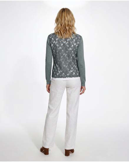 Strickjacke mit Spitze in lindgr�n von Pronto Moda