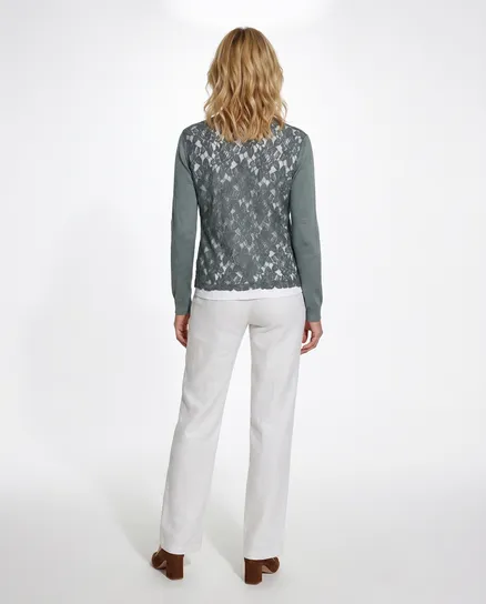 Strickjacke mit Spitze in lindgr�n von Pronto Moda