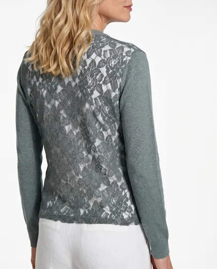 Strickjacke mit Spitze in lindgr�n von Pronto Moda