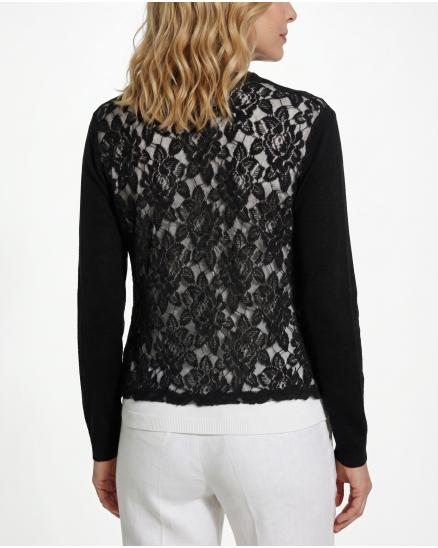 Strickjacke mit Spitze in schwarz von Pronto Moda