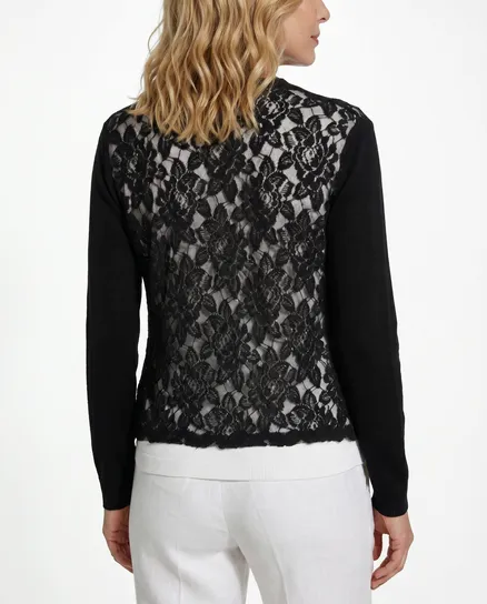 Strickjacke mit Spitze in schwarz von Pronto Moda