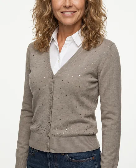 Strickjacke mit Strass in braun von Made in Italy