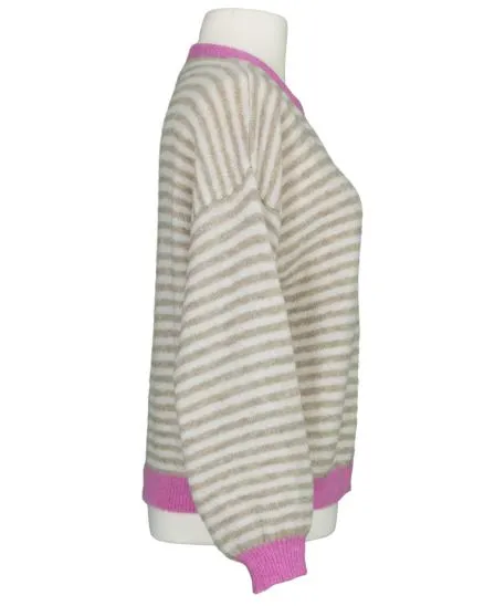 Strickjacke mit Streifen in beige von Selected Touch