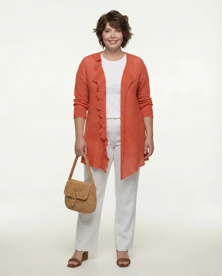 Strickjacke mit Volant in koralle von Amandine