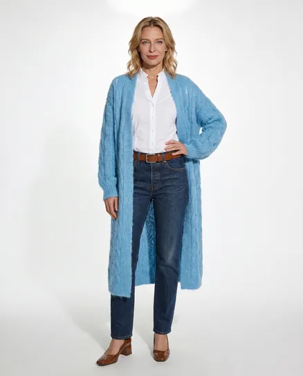 Strickmantel Grobstrick in hellblau von Made in Italy
