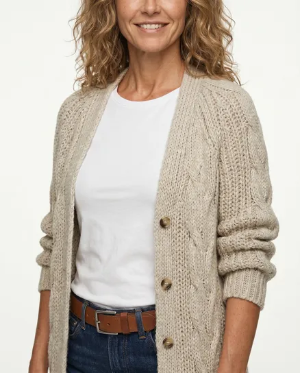 Strickmantel Zopfmuster in beige von Made in Italy