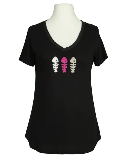 T-Shirt V-Ausschnitt in schwarz von Made in Italy