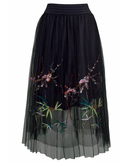 T�llrock Bl�tenstickerei in schwarz von H.liesel