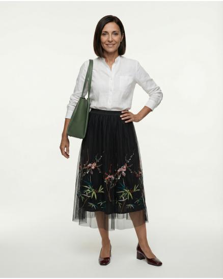 T�llrock Bl�tenstickerei in schwarz von H.liesel