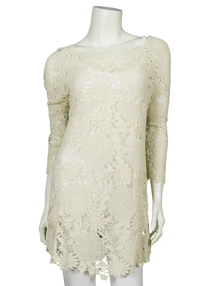 Tunika aus Makramee Spitze in creme von Spaziodonna
