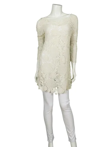 Tunika aus Makramee Spitze in creme von Spaziodonna