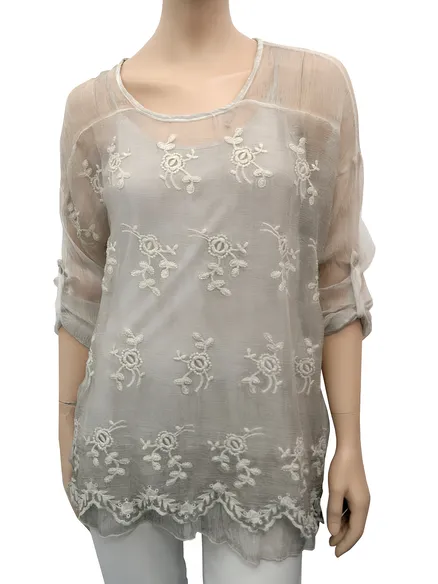 Bluse Seidencrepe in taupe von RESTART