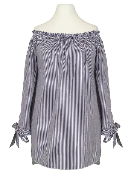 Tunika Bluse Carmen Ausschnitt in blau von New Collection