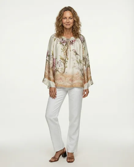 Tunika Bluse Floral in beige von Made in Italy