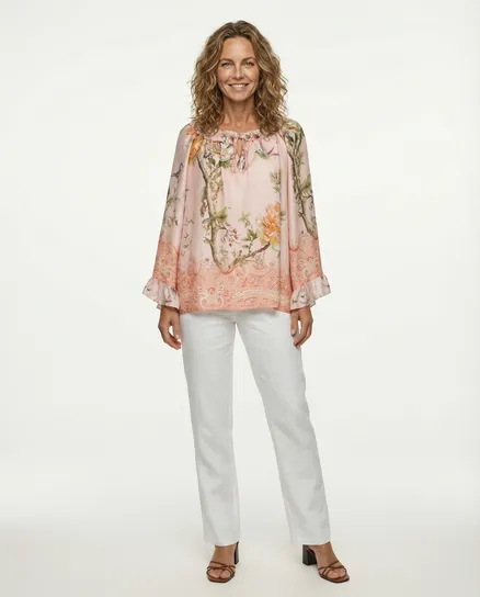 Tunika Bluse Floral in puderrosa von Made in Italy