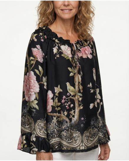Tunika Bluse Floral in schwarz von Made in Italy
