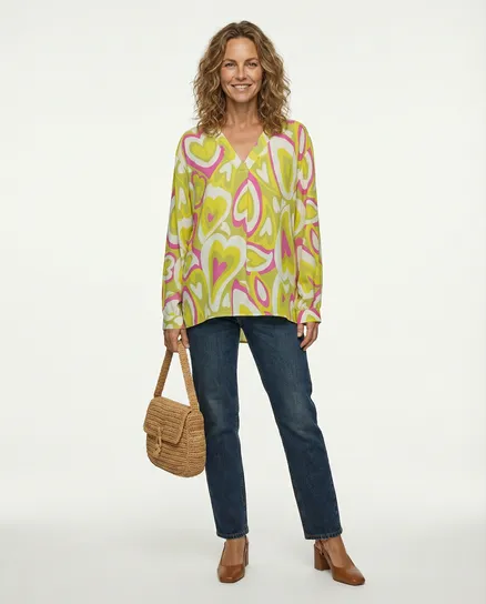 Tunika Bluse Herzprint in anis von New Collection