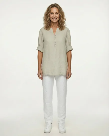 Tunika Bluse Leinen in beige von Puro Lino