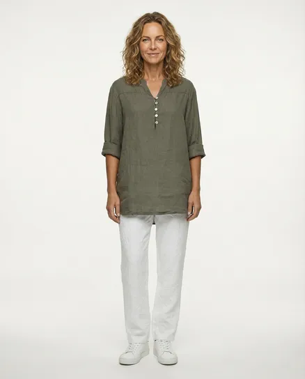 Tunika Bluse Leinen in khaki von Puro Lino