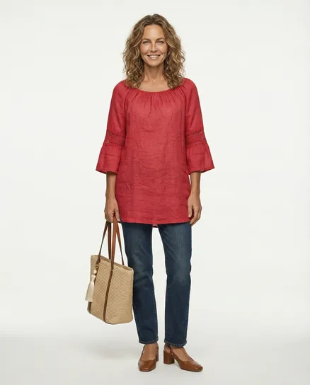 Tunika Bluse Leinen in rot von Pronto Moda