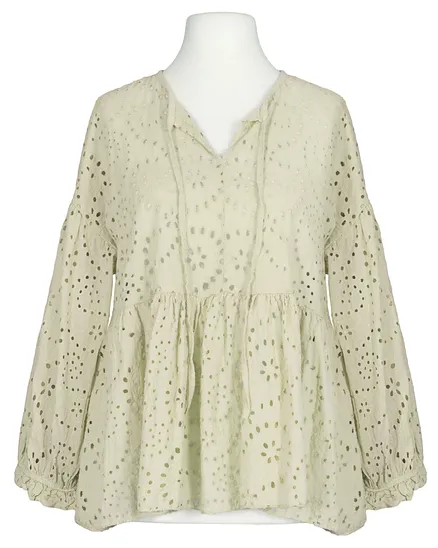 Tunika Bluse mit Lochstickerei in beige von Made in Italy
