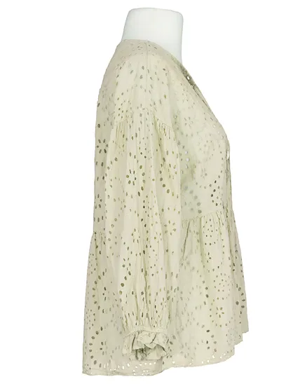 Tunika Bluse mit Lochstickerei in beige von Made in Italy