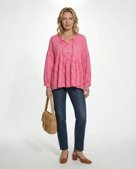 Tunika Bluse mit Lochstickerei in pink von Made in Italy