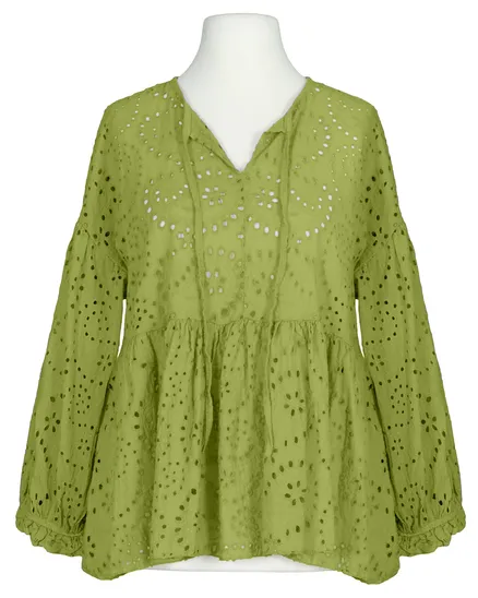 Tunika Bluse mit Lochstickerei in pistazie von Made in Italy