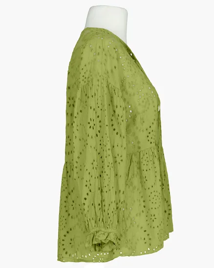 Tunika Bluse mit Lochstickerei in pistazie von Made in Italy