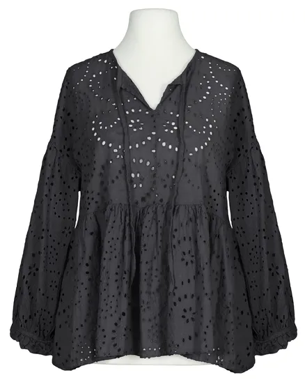 Tunika Bluse mit Lochstickerei in schwarz von Made in Italy
