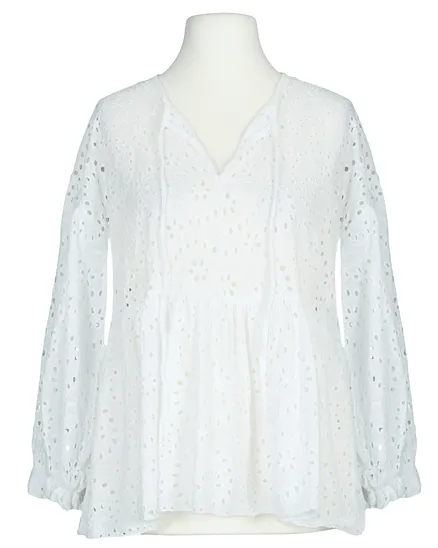 Tunika Bluse mit Lochstickerei in wei� von Made in Italy