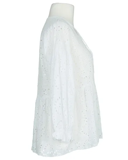 Tunika Bluse mit Lochstickerei in wei� von Made in Italy
