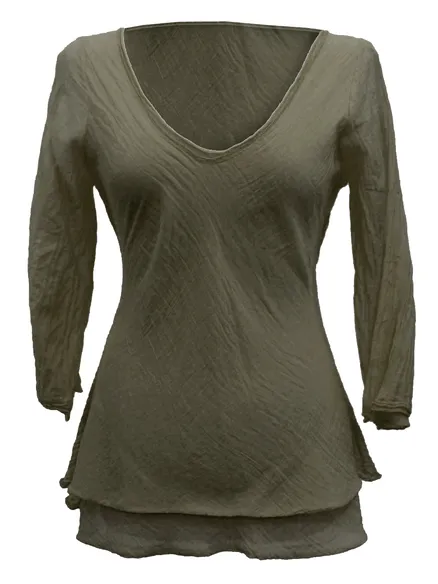 Tunika Bluse mit Seide in khaki von RESTART