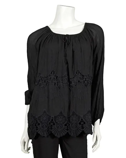 Tunika Bluse mit Seide in schwarz von Montan