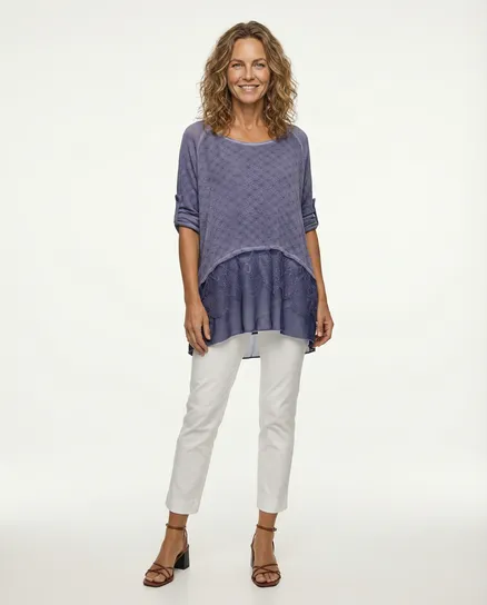 Tunika Bluse mit Spitze in blau von RESTART