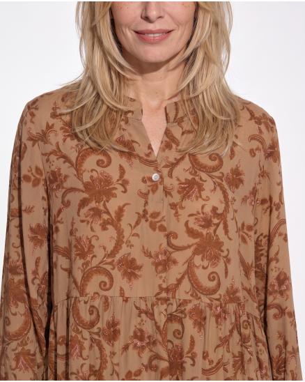 Tunika Bluse Ornamentprint in camel von New Collection