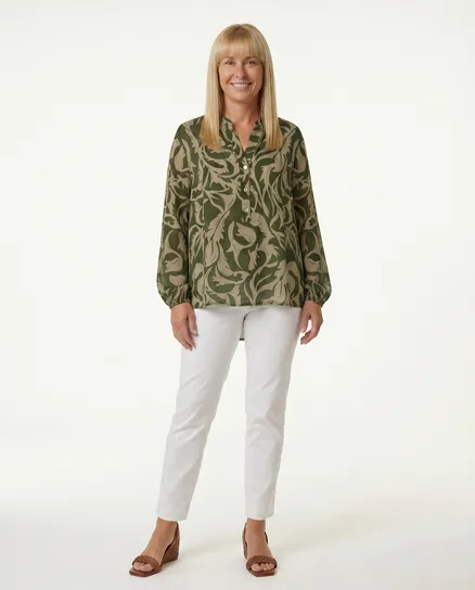 Tunika Bluse Ornamentprint in oliv von Selected Touch