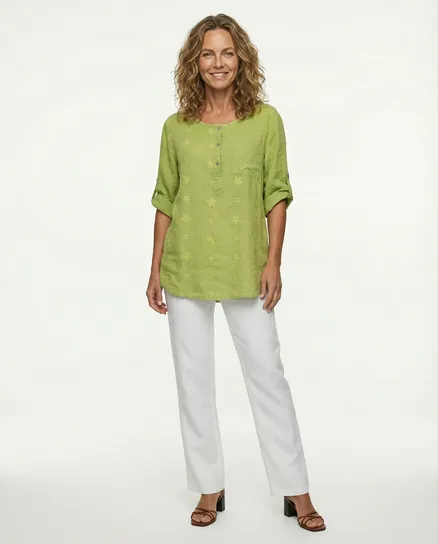 Tunika Bluse Stickerei in apfelgr�n von Made in Italy