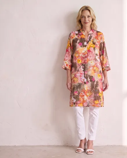Tunika Kleid Blumenmuster in bunt von Made in Italy